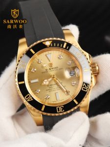 Sarwoo Yacht Automatic Mechanical Watch นําเข้า Core Diamond สายคล้อง สีทอง อินเทรนด์ Mens Water Ghost Watch
