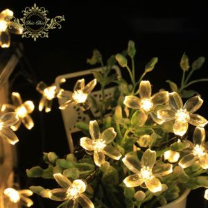 Solar LED String Light Sakura Flower Fairy Waterproof Lamp Outdoor Garden Party Christmas Decoration 5M/6.5M/7M 8 Lighting Mode Solar String Christmas Lights Waterproof Flower Garden Party for Outdoor Home Lawn Wedding Patio Party