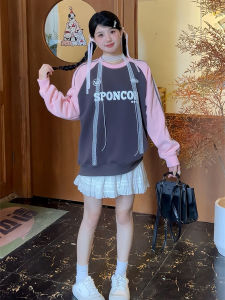 เสื้อสเวตเตอร์คอกลมแขนยาวพิมพ์ลายตัวอักษรสไตล์อเมริกันสำหรับผู้หญิง ฤดูใบไม้ร่วง/ฤดูหนาว 2025 ใหม่ แฟชั่นหวาน แขนยาว แขนยาว แขนยาว