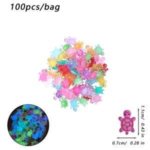 100Pcs Cartoon 3D Luminous Turtle DIY Night Glow Mini Resin Animals Ornaments for DIY Handmade