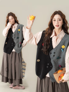Áo Vest Nữ Vintage Len Hoa Văn