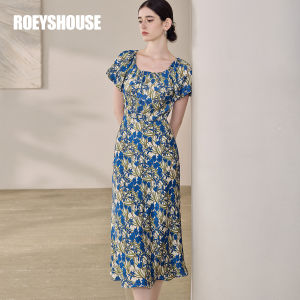 Roey s house | Elegant Square Neck Floral Satin Dress