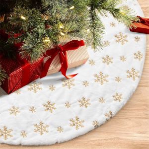 15 Inch 38 Cm Plush Christmas Tree Skirt White Snowflake Cushion Christmas Tree Base Cover Home New Year Decorative Rug