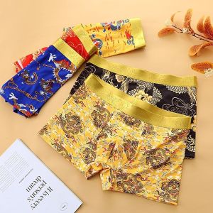 Dragon Pattern Domineering Men Underwear Mens Polyester Cotton Boxers Thin Breathable Red Boxers Youth Pants Men