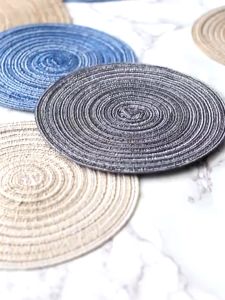 Round Placemats For Dining Table Mat Heat-Resistant Washable Ramie Placemat Anti-Slip Cup Coasters