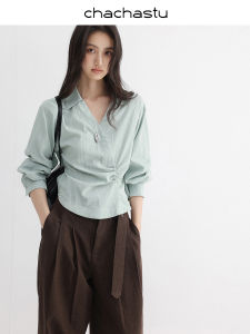 CHACHASTU | Áo Thun Nữ V-neck Đóng Nút Irregular Collar Minimalist