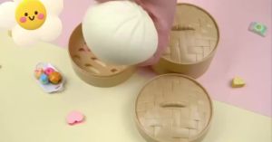 Steamed Bun Squeeze Toy Simulation Bao Stress Relief Fidget Toy with Beads Sparkles Soft Squishy Sensory Decompression Accessory