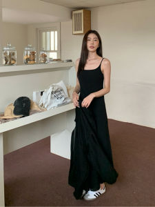 Elegant Black French Style Halter Dress Womens Long Skirt Autumn 2025 New High-End Feelings A-Line Silhouette Casual Wear