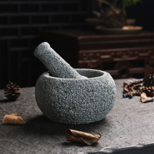 Handmade Vintage Green Stone Mortar Pestle for Grinding Garlic Medicinal Herbs Spices Traditional Craft Kitchen Tool from Fujian