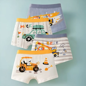 4-Piece Cotton Boys’ Underwear Set – Soft Toddler Boxer Briefs (Ages 3–10)
