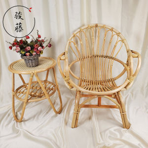 Southeast Asian Style Wicker Chair Backrest Chair Bamboo Woven Three-Piece Set for Balcony Courtyard Small Table And Chair Stool