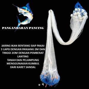 Jaring Penangkap Ikan Siap Pakai 3 Lapis Tinggi 2m Panjang 20m Pemberat Lanting Tanah Jaring Ikan Murah Jaring Pukat Jaring gondrong