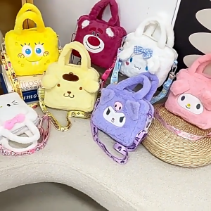 Túi tote mini đeo chéo hoạt hình gấu bông Kuromi Melody Kitty Gấu dâu Bọt biển cho bé dễ thương xinh xắn