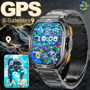 New GPS Track Smart Watch Men 5ATM Waterproof 1.96"AMOLED Always Display Compass Heart Rate 530mAh Battery BT Call Smartwatch