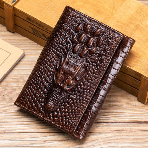 100%Leather mens wallet leather short multi card bag leather mens wallet crocodile patterned wallet