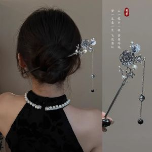 Elegant Purple Butterfly Tassel Hairpin Traditional Chinese Fairy Atmosphere Updo Hair Accessories Floral Vintage Court Style