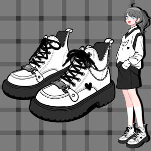 รองเท้าบูทมาร์ตินสีขาวทรงหนาสำหรับผู้หญิง ทรงสั้น สไตล์อังกฤษ ทรงเข้ารูป รองเท้าบูทลำลองสำหรับฤดูใบไม้ผลิและฤดูใบไม้ร่วง