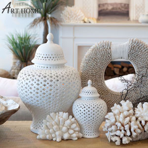 Large Belly General Vase White Hollow out Ceramic Artistic Style Home Decor Living Room Dining Table Entrance Soft Decoration