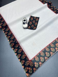 (PREORDER) plan  border  linen White Saree  with  Beautiful  Digital Printed Saree sar