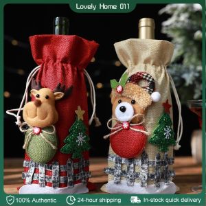 Drawstring Christmas Wine Bottle Cover Bags/ Christmas Decorations for Home