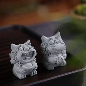 Cặp Tượng Sư Tử Gió Bằng Đá Sa Thạch Xanh Dùng Trang Trí Bàn Trà Đạo Bàn Làm Việc Không Gian Tiểu Cảnh thủy Sinh Bể Cá