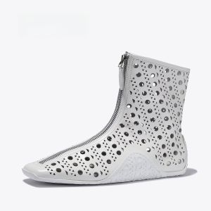 BellaLily2025 Summer New Hollow out Genuine Leather Mini Boots Unique Design Mid-Calf Womens Boots Fashionable Low Heel