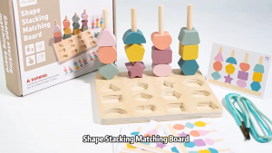 Wooden Shape Stacking Matching Board | Montessori Toy for Kids | Early Learning Blocks | Beads String