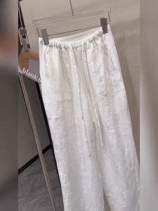 Idle Style White Linen Straight-leg Casual Pants Small Pear Shapes High Waist Loose and Slimming Cotton Linen Loose Pants