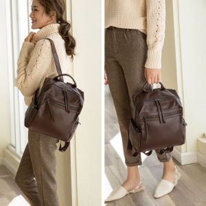 Genuine Leather Double Shoulder Bag Womens Large Capacity Backpack Commuting School Bag Top Layer Cowhide Business Bag