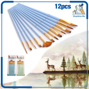 12 Pcs Kuas Set Lukis Nylon Hair Brush Set Watercolor Pen Set Art Supplies Artist Paint Brush Kuas Cat Minyak