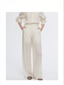 Semi-Relaxed Double Pleat Silky Linen Casual Pants