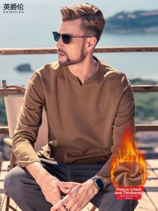 Enjeolon | V Neck Loose Pure Color Long Sleeve T-shirt 300g