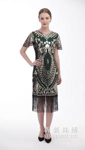 20 ชุดเดรสลูกปัด Gatsby   ชุดเดรสแขนสั้นปักเลื่อมประดับพู่พรหม