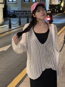 Plus Size Womens Early Autumn Loose and Lazy Style Stylish Blouse Dress Suit Plus Size Ladies Slimming Knitted Sun Protection Shirt