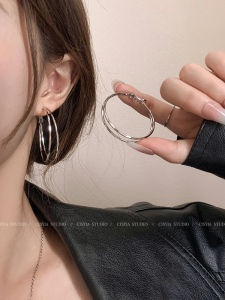 Cold Feeling Sweet Cool Double Layer Large Earrings Circle Female Korean Style Fancy Ins Work Clothing Earring Ring/Stud Earring Unique Earrings