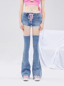 ชุดกางเกงขาสั้นยีนส์ Azepam ดีไซน์ดั้งเดิม 2 ชิ้น ทรงเข้ารูป ฤดูร้อน 2022 ปกติ กางเกงขายาว เส้นใยโพลีเอสเตอร์