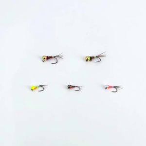 5pcs #14 #18 Tungsten Bead Head Jig Nymph Fly Barbless Hook Pheasant Tail Wet Euro Perdigo Nymph Trout Bass Perch Fishing Lures