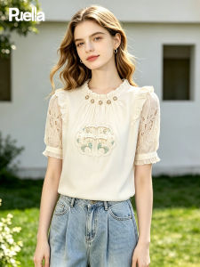 puella | Chinese Style Versatile Slimming Short Sleeve Embellished Shirt