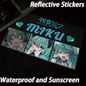 Car Styling JDM Hatsune Miku Japanese Anime Cartoon Cute Girl Car Reflective Stickers Decor Windshield Glass Car Window Body Motorcycle Scooter Decals