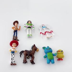 Bandai | 7 Pcs/Set Toy Story 4 Action Figures Woody Jessie Bullseye Buzz Lightyear Plastic Fork PVC Model Collection Gift Toy