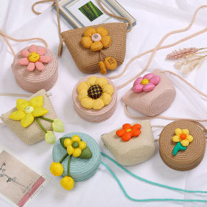 กระเป๋าถือทรงกลมขนาดเล็กสำหรับเด็ก ผ้าใบ ปักลายดอกไม้ กระเป๋าสะพายข้างสำหรับเด็ก กระเป๋าถือแบบสะพายข้างสำหรับเด็ก