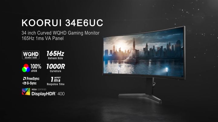 KOORUI 27 165 Hz 1ms Gaming Monitor, QHD (2560*1440P), DCI-P3 90% Color  Gamut, Adaptive Sync, HDMI, DisplayPort, Black 