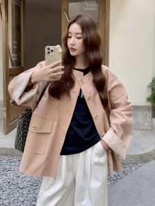 Pink Striped Splicing Jacket Womens Casual Style Korean Simple Fashion Small Size Versatile Top for Autumn 2025