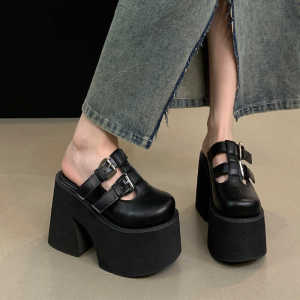 Chunky Heel Non-Slip Raise the Bottom Slippers Womens Spring and Autumn Outer Wear 2024 New Arrival Closed Toe 11cm Super High Heel Wedge Womens Shoes