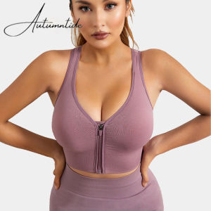 Autumntide Phụ Nữ kích thước lớn Áo ngực thể thao dây kéo phía trước Áo Ngực Mà Không Có Xương nâng Bralette chạy thể dục Yoga chống sốc áo ba lỗ