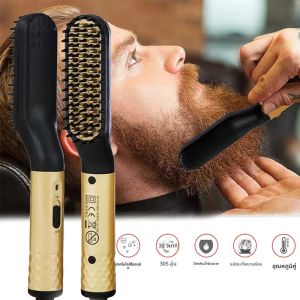 หวีเคราไฟฟ้า Beard CURLY แปรงผมตรงผู้ชายจัดแต่งทรงผม Straightener หวี 2 In 1 ผมยืดและ Curling Iron