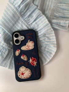 Cowboy Embroidery Fruit Case for iPhone 17 16 15 14 13 Pro Max Casing Anti Fall Embroidered Hard Cover for iPhone17 Case