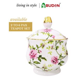 Porcelain Sugar Bowl Tea Set English Style White Sugar Bowl with Lid White Tea Set Accessories Gold Lid Flower Sugar Jar Pink Rose Sugar Cube Jar Tea Set Afternoon Tea Set Sugar Cube Storage Jar Floral Sugar Bowl Gold Lining