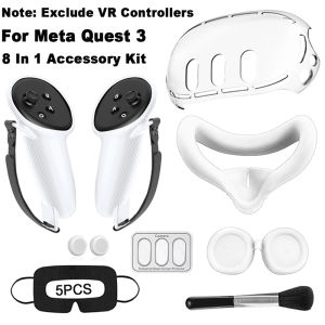 New Arrival 8 In 1 VR Accessories PC Silicone Cover Set For Meta Quest 3 With Lens film&5 Disposable Masks&Clean brush As Gift
