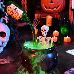 Halloween WitchCauldron with LED Light & Fog Mist Maker Skeleton Decor for Spooky Hocus Pocus Party Home Halloween Party